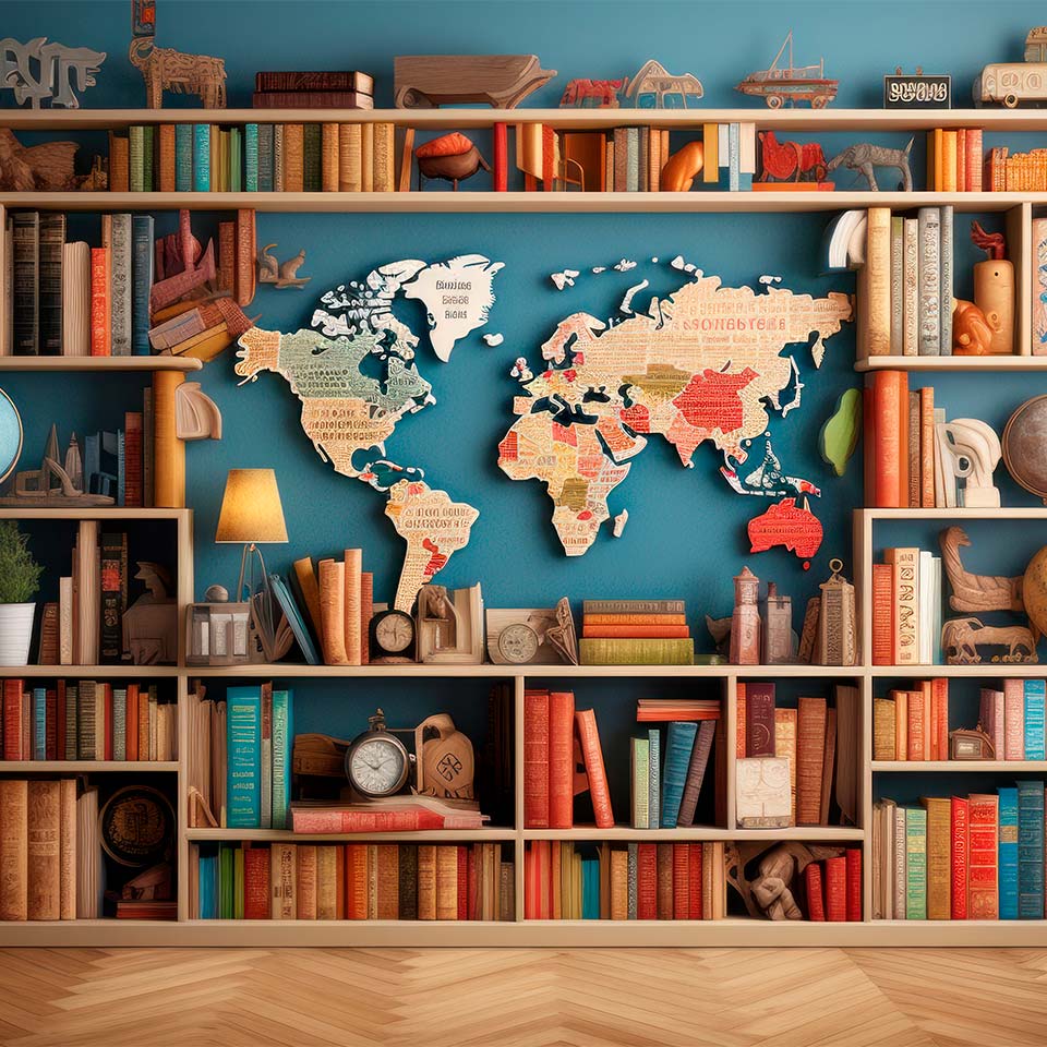 Imagen de biblioteca para un mundo global con necesidades de traducciones adaptadas a cada país, idioma y cultura